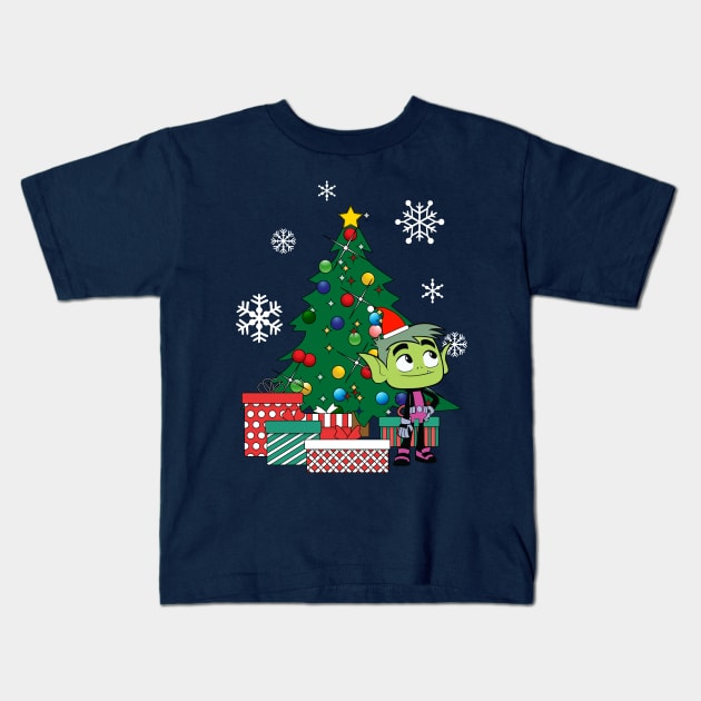 Teen Titans Beast Boy Around The Christmas Tree Kids T-Shirt by Nova5